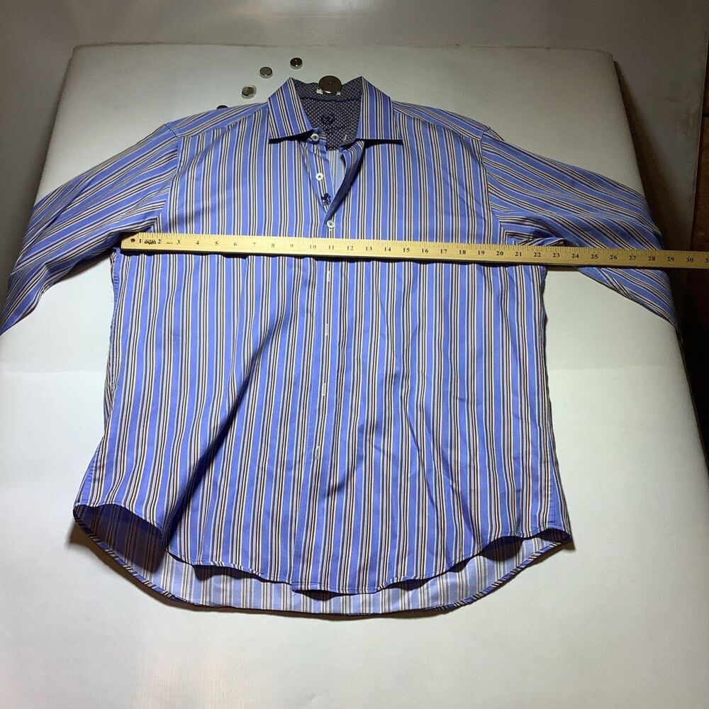 Bugatchi Uomo Men’s  Dress Shirt, Flip Cuff Blue Large